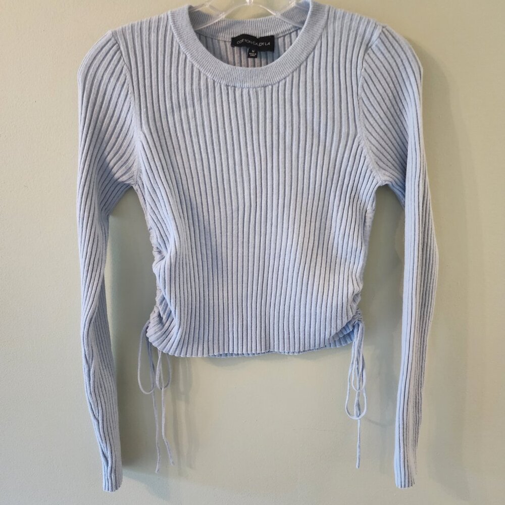 Cotton Candy LA blue ribbed cropped sweater with ties, Size M, Like New